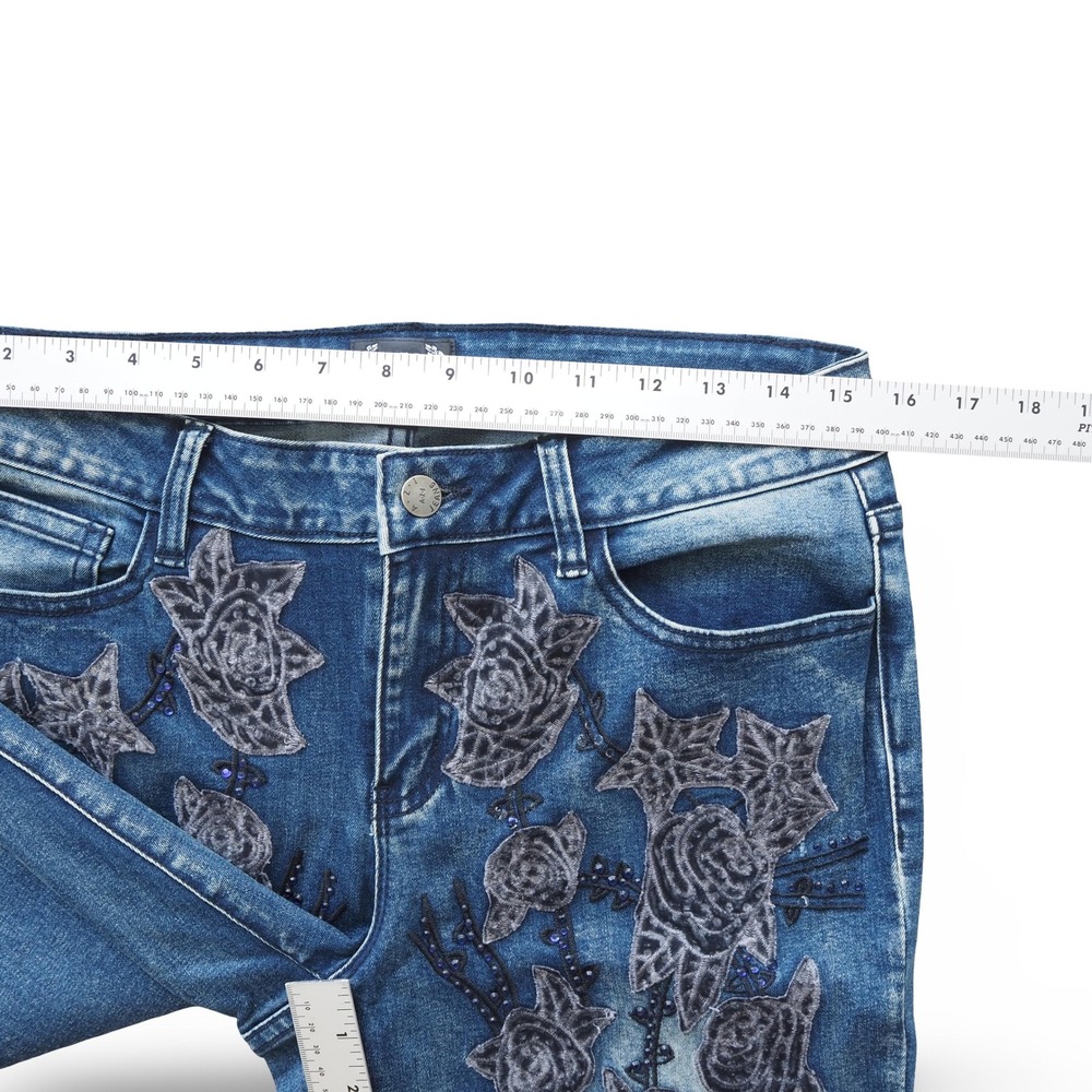 AZI VTG Embellished Floral Skinny Jeans Womens 8 Blue Y2K Stretch Denim Pants - Picture 12 of 13